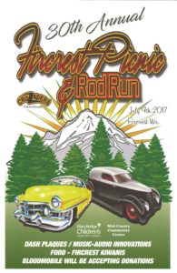 Poster featuring two classic cars for the 30th annual Fircrest Picnic and Rod Run