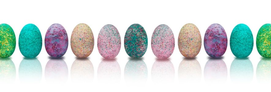 Row of decorated eggs