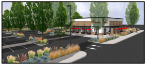 Rendition of Chick fil a restaurant