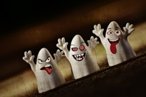 white ghosts with silly faces