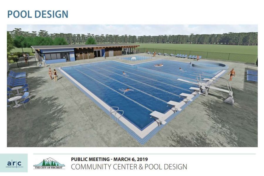 Pool Rendering with 6 Lap Lanes, Diving Board, Whirl Pool and Kiddie Pool