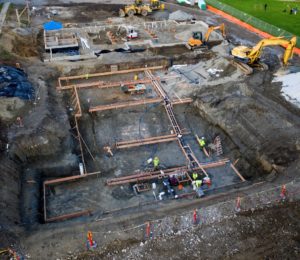 Construction site of new pool laying the groundwork