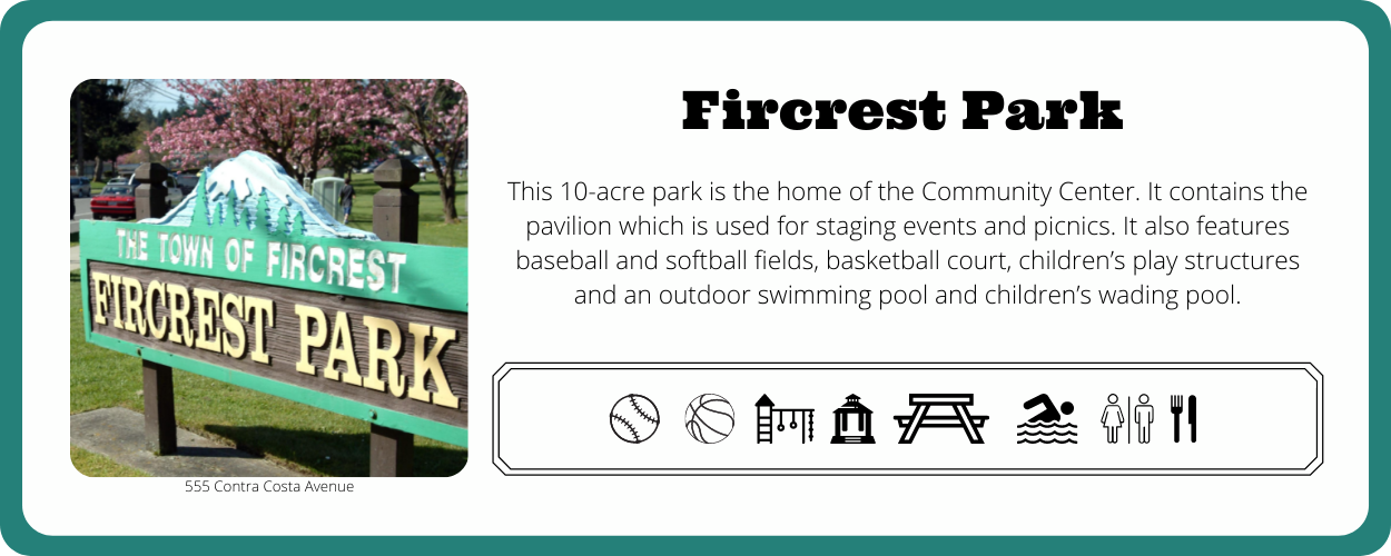 This 10-acre park is the home of the Community Center. It contains the pavilion which is used for staging events and picnics. It also features baseball and softball fields, basketball court, children’s play structures and an outdoor swimming pool and children’s wading pool.