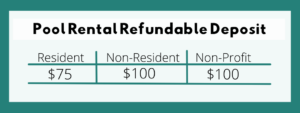 Pool Rental Refundable Deposit: Resident $75 / Non-Resident $100 / Non-Profit $100