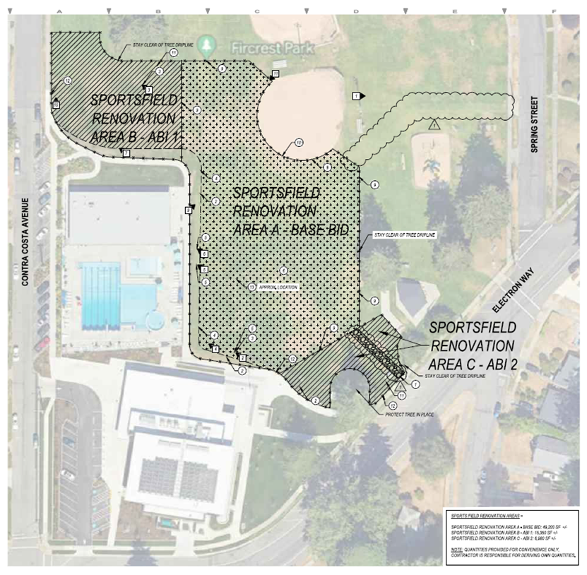 Aerial Map of Fircrest Park showing the field renovation areas