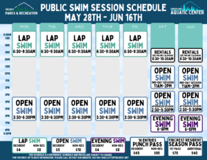 Image Version of Public Swim Session Schedule May 28th - June 16th